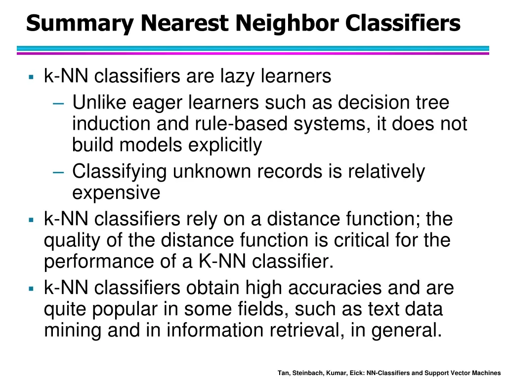 summary nearest neighbor classifiers