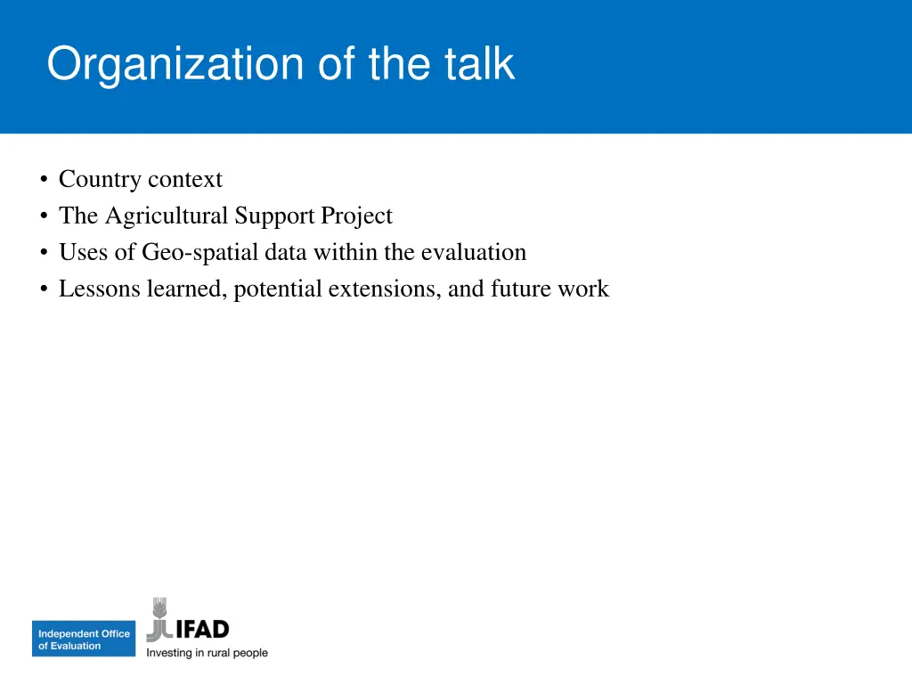 organization of the talk