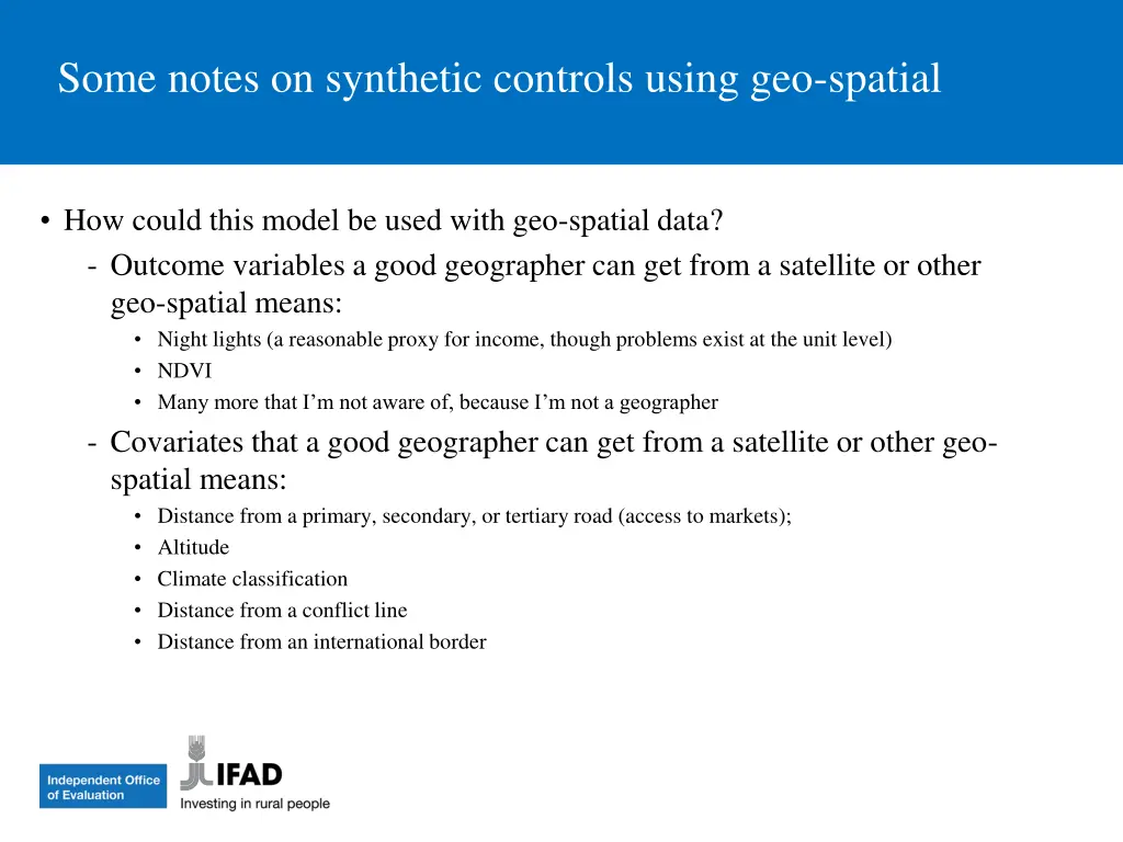 some notes on synthetic controls using geo spatial 1