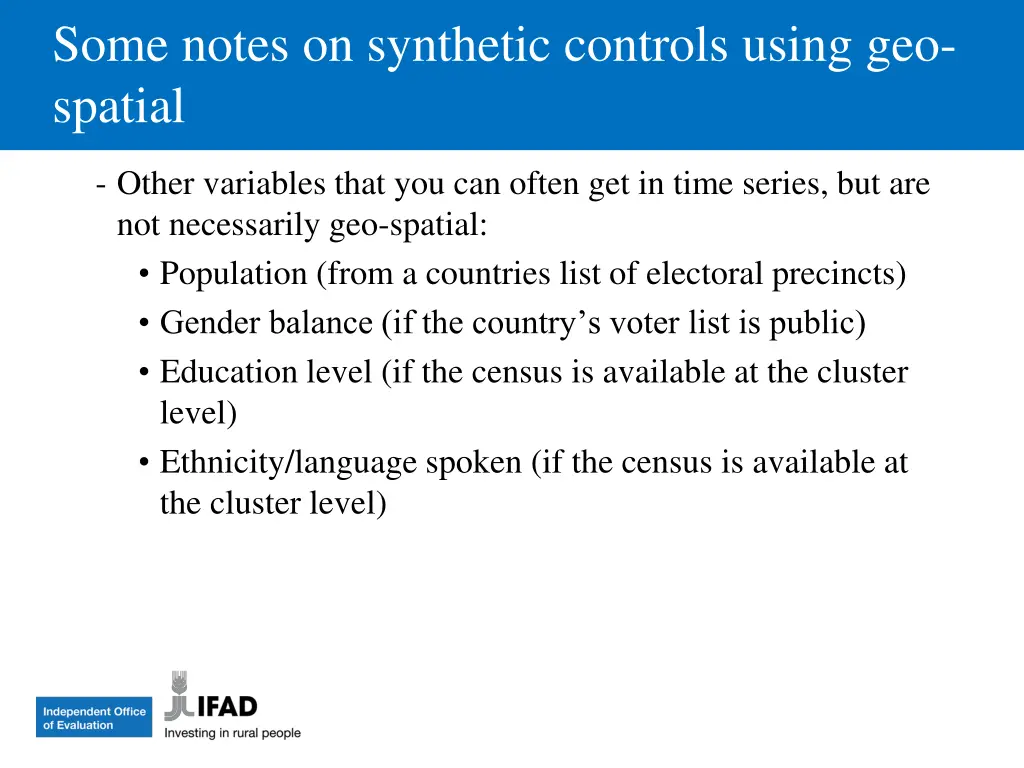 some notes on synthetic controls using geo spatial 2
