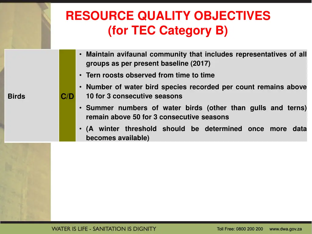 resource quality objectives for tec category b 5