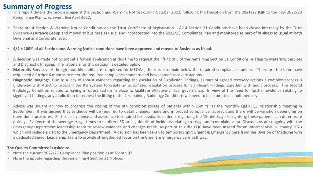 summary of progress this report details
