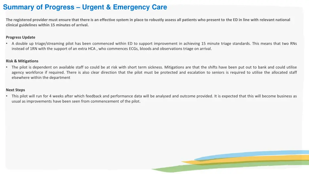 summary of progress urgent emergency care