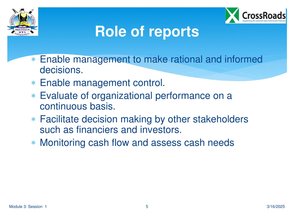 role of reports