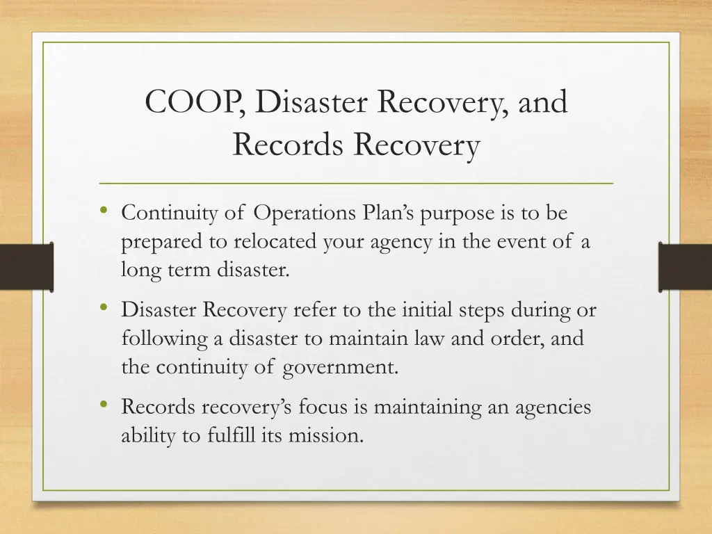coop disaster recovery and records recovery