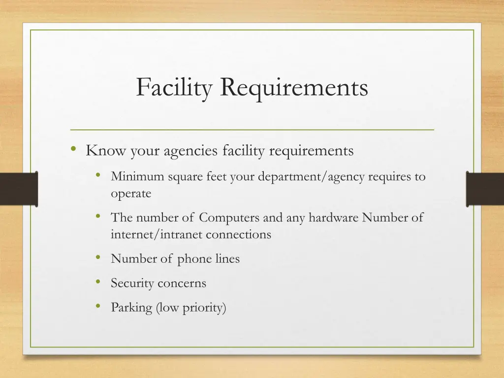 facility requirements