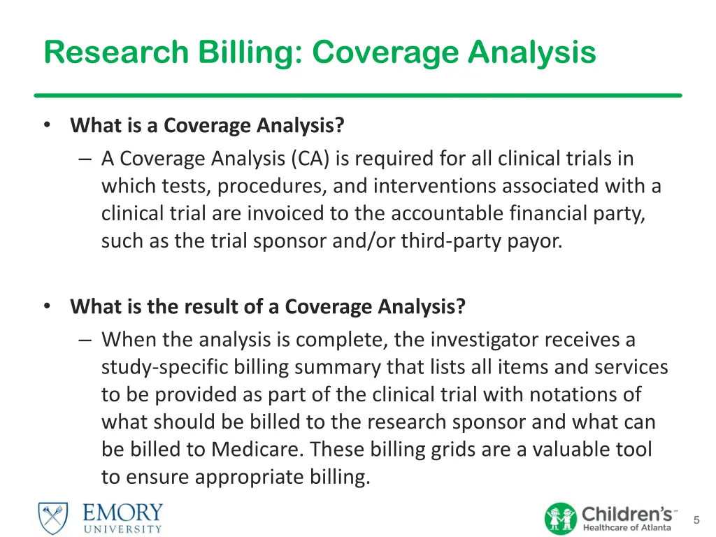research billing coverage analysis
