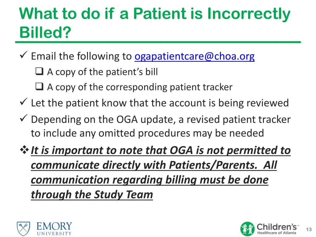 what to do if a patient is incorrectly billed