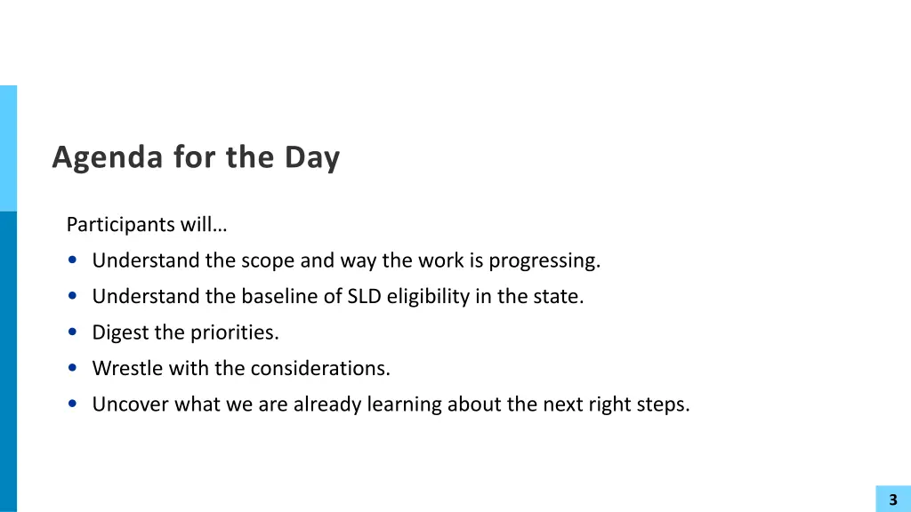 agenda for the day