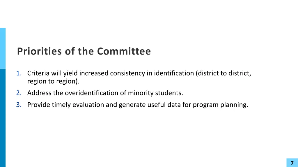 priorities of the committee
