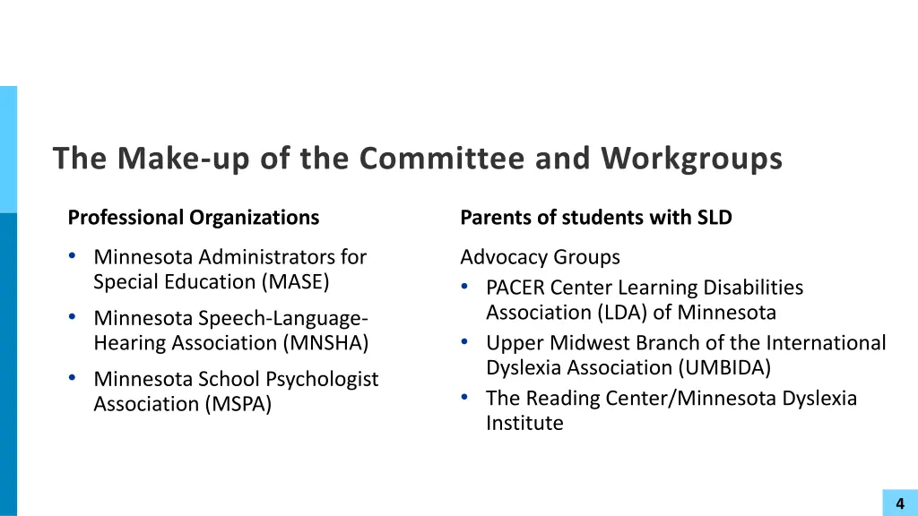 the make up of the committee and workgroups