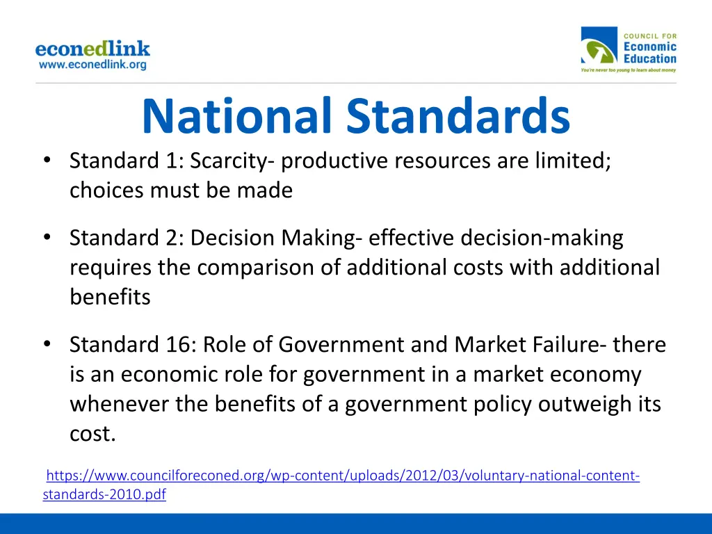national standards standard 1 scarcity productive