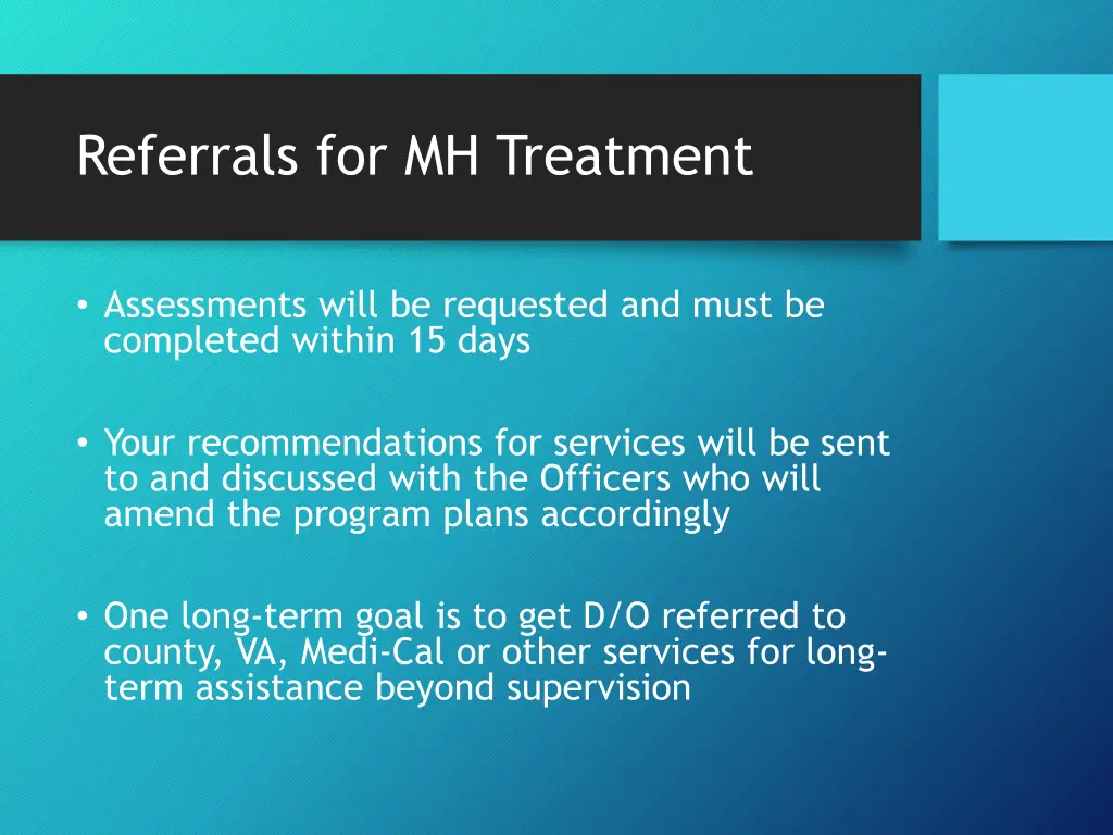 referrals for mh treatment