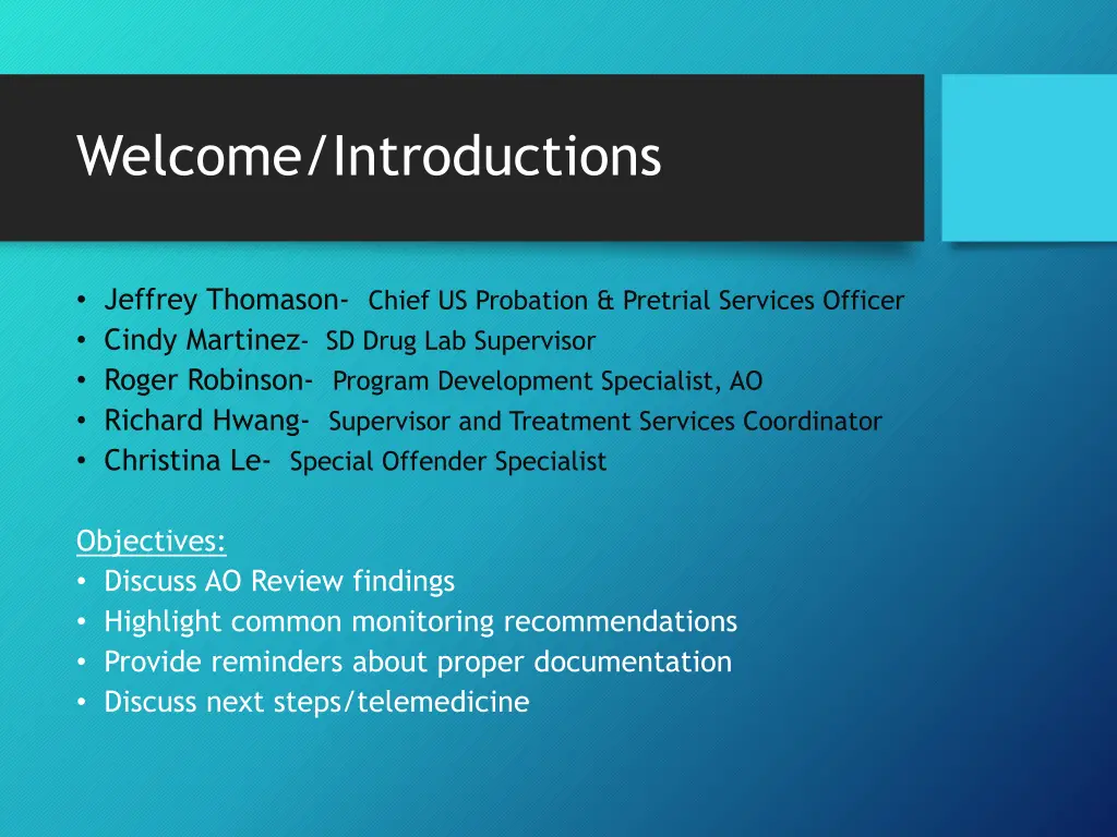 welcome introductions