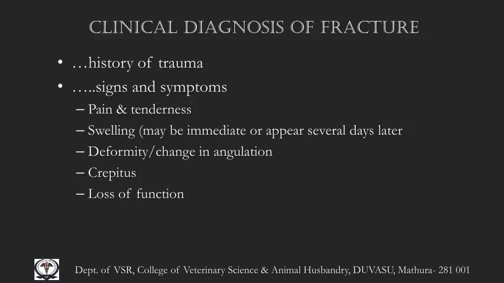clinical diagnosis of fracture