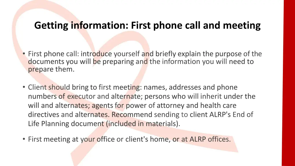 getting information first phone call and meeting