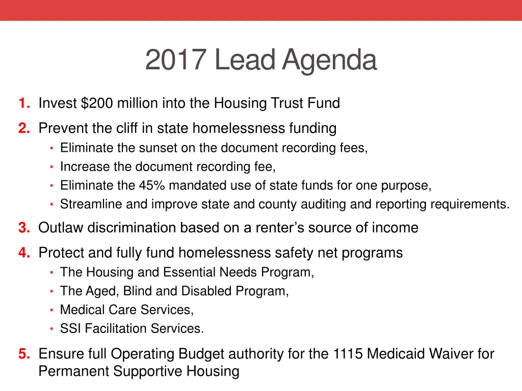 2017 lead agenda