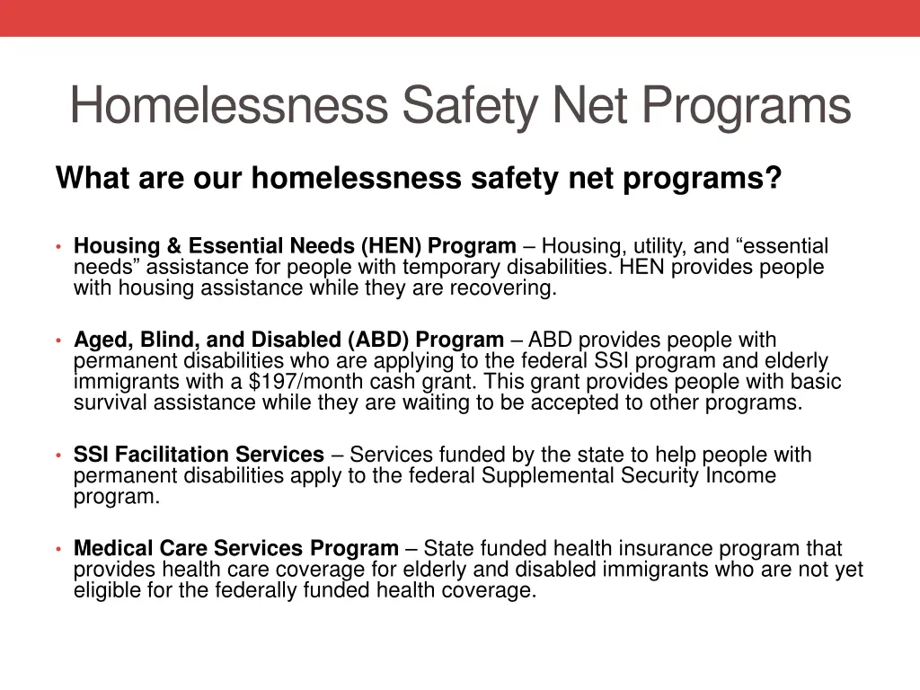 homelessness safety net programs