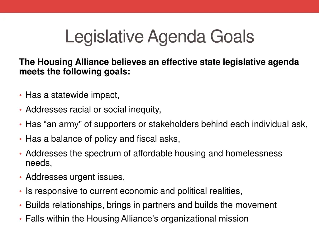 legislative agenda goals