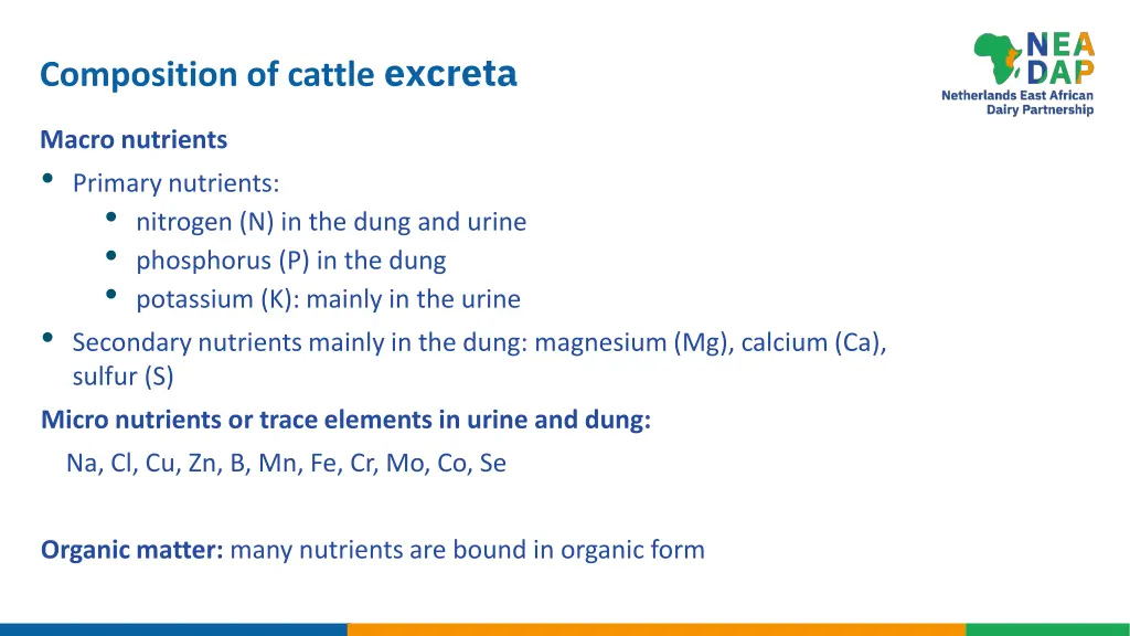 composition of cattle excreta