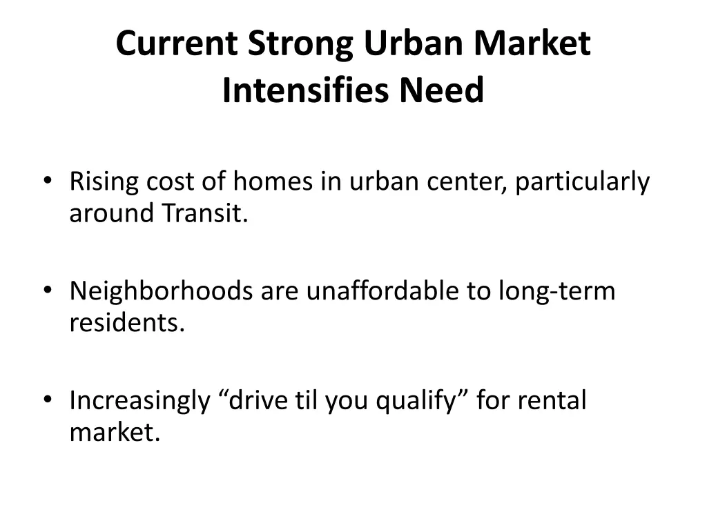 current strong urban market intensifies need