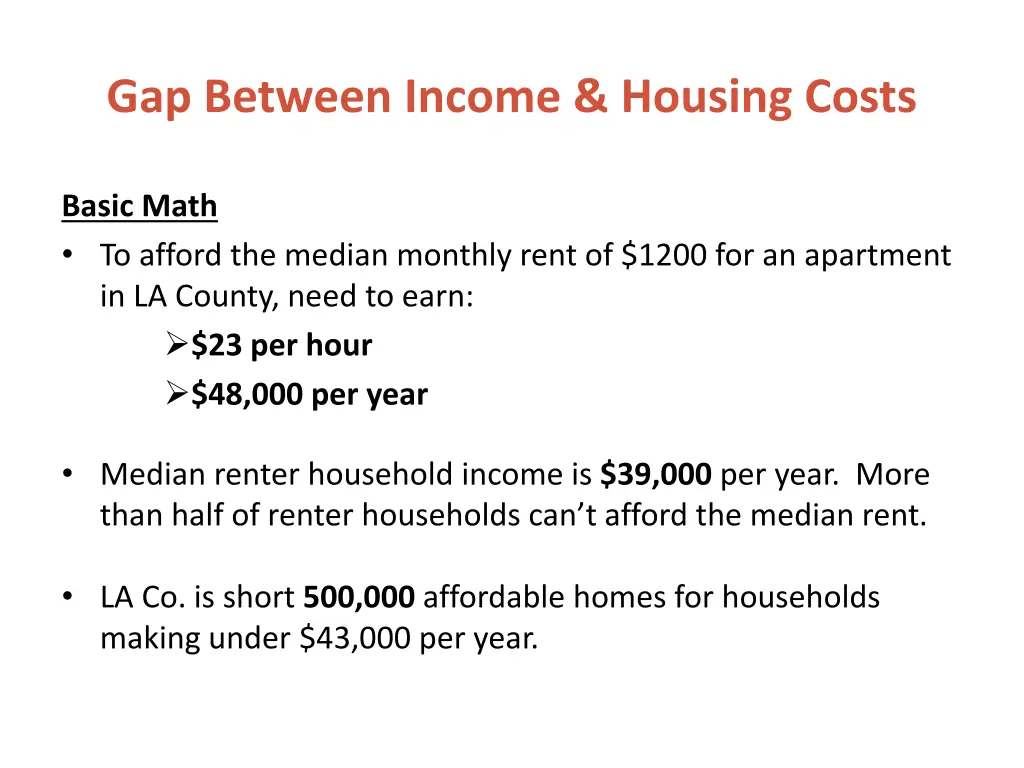 gap between income housing costs
