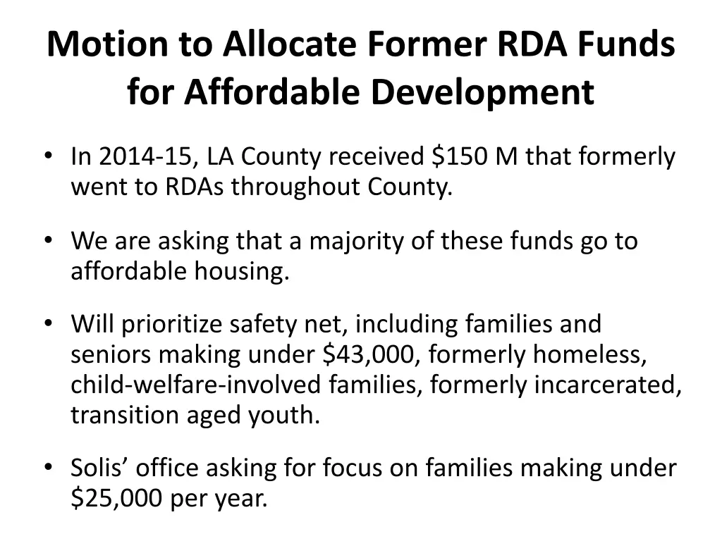 motion to allocate former rda funds