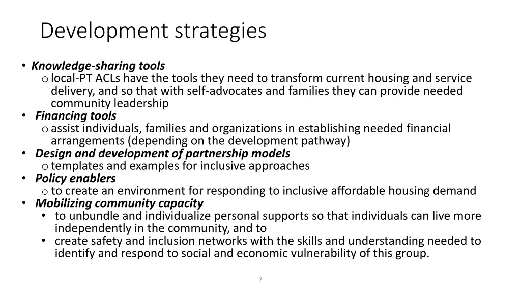 development strategies