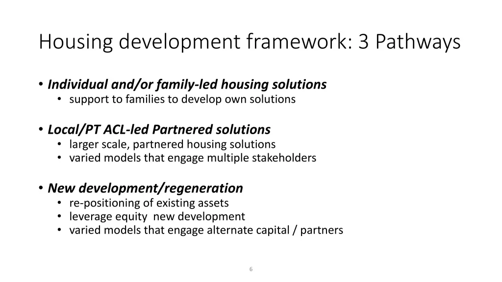 housing development framework 3 pathways