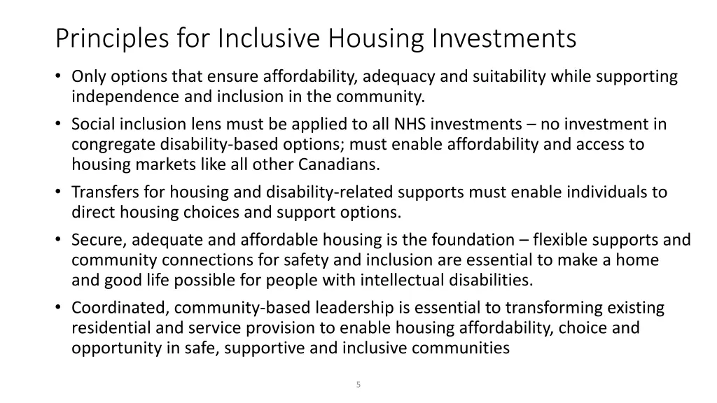 principles for inclusive housing investments