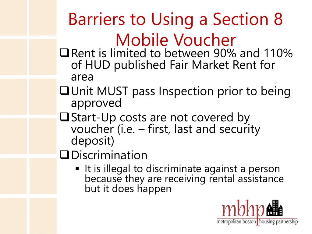 barriers to using a section 8 mobile voucher rent