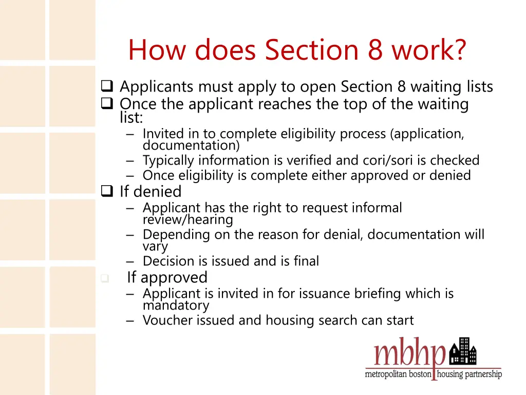 how does section 8 work applicants must apply