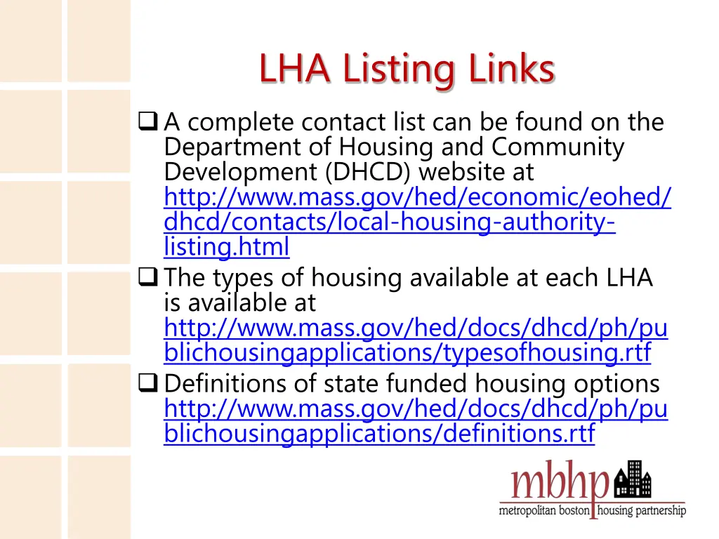 lha listing links a complete contact list