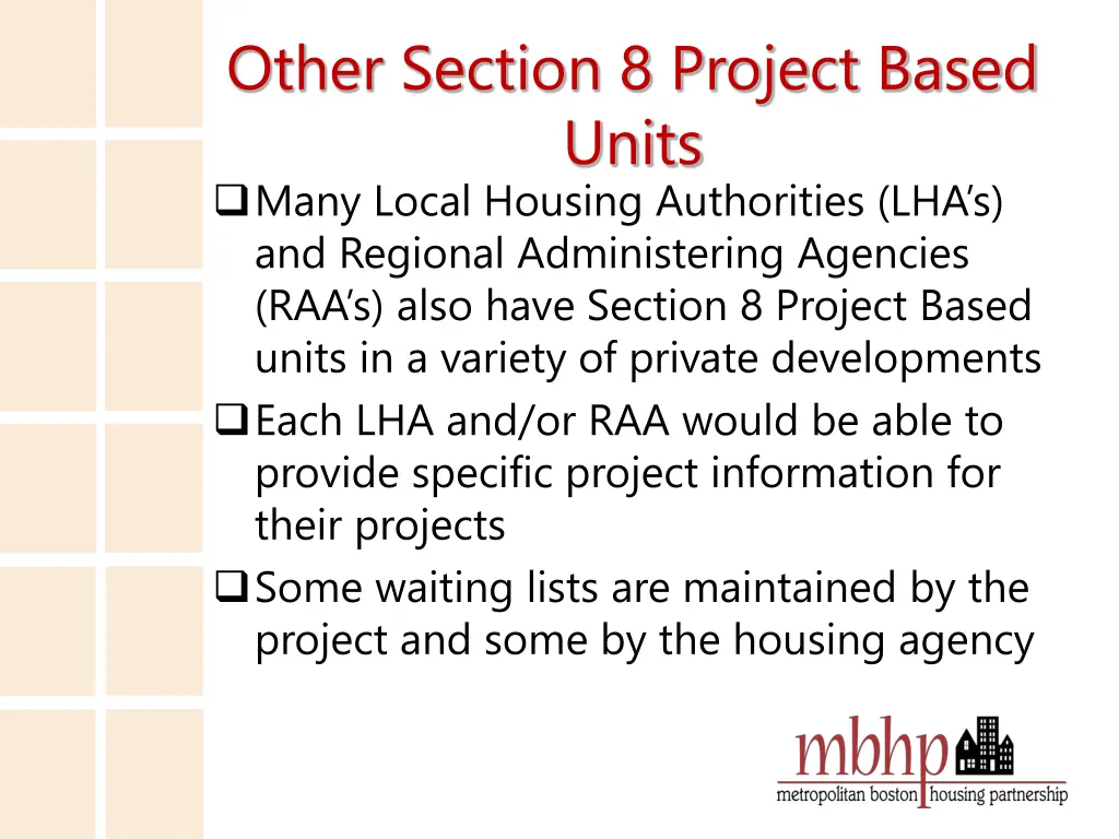 other section 8 project based units many local