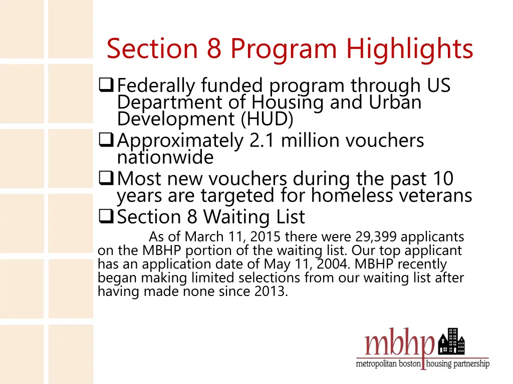 section 8 program highlights federally funded