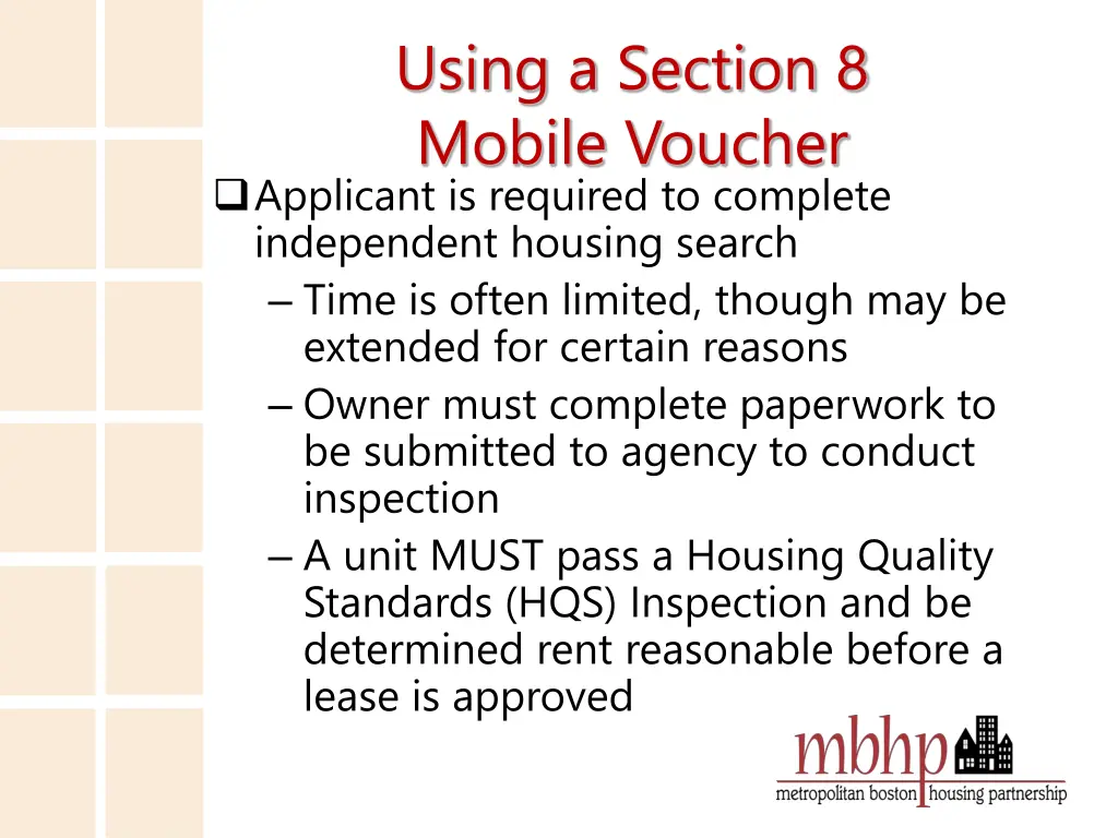 using a section 8 mobile voucher applicant
