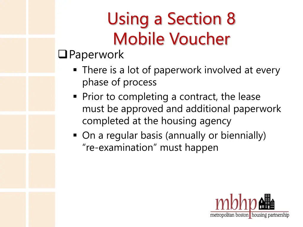 using a section 8 mobile voucher paperwork there