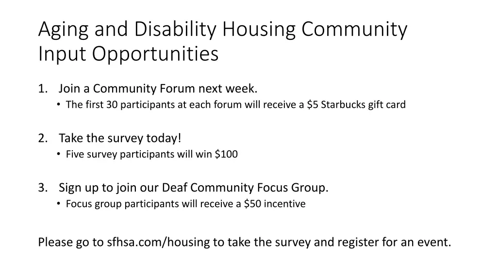 aging and disability housing community input