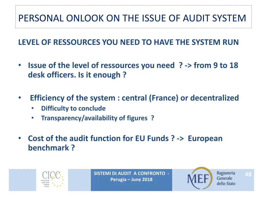 personal onlook on the issue of audit system