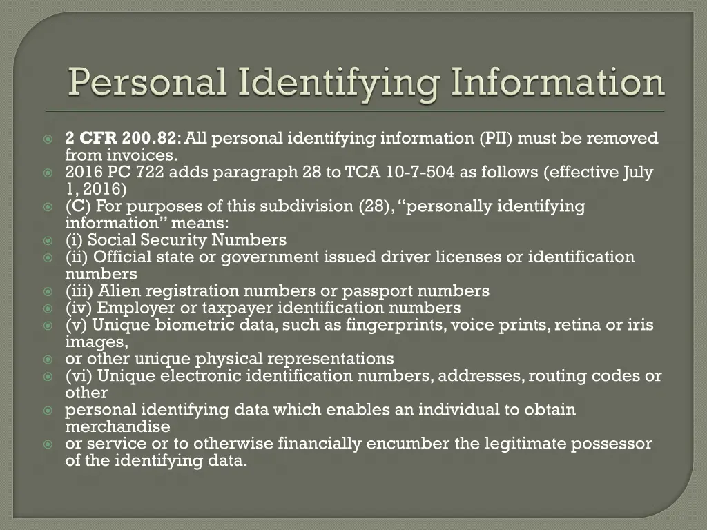 2 cfr 200 82 all personal identifying information