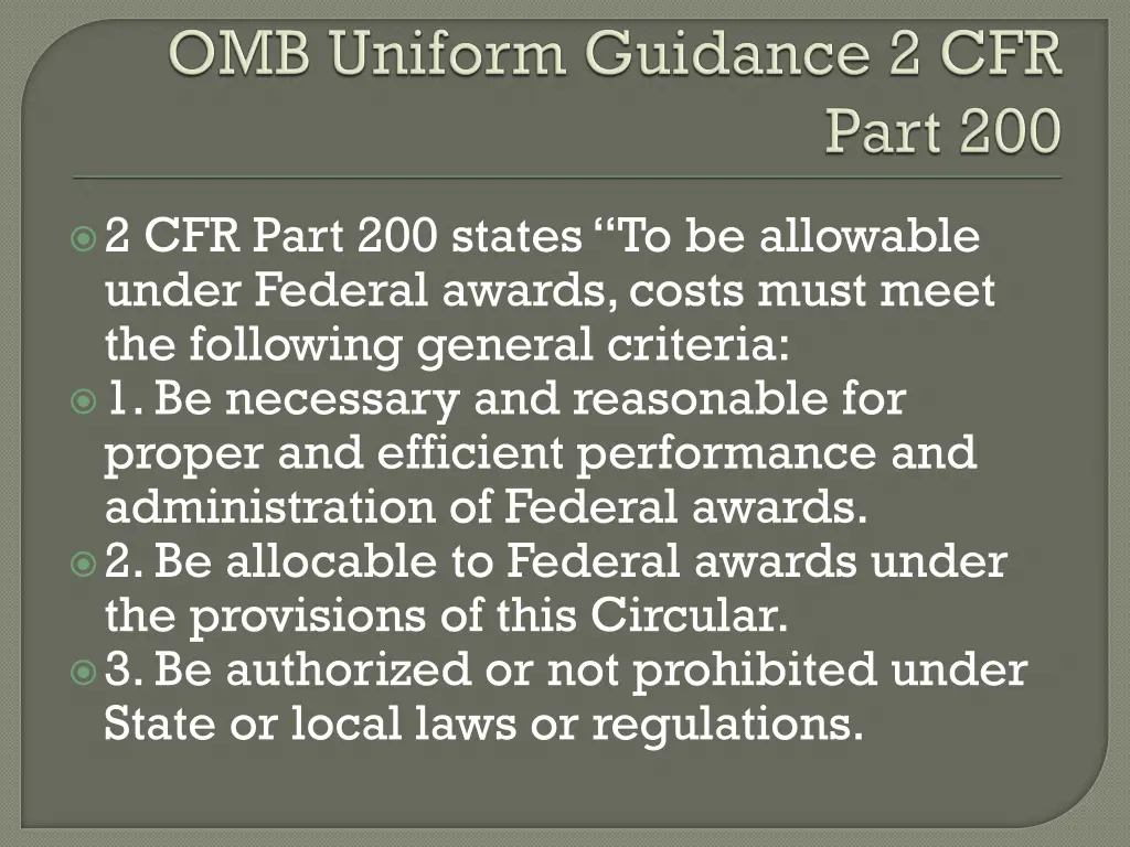 2 cfr part 200 states to be allowable under