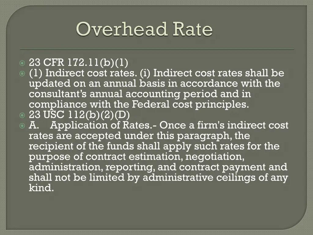 23 cfr 172 11 b 1 1 indirect cost rates