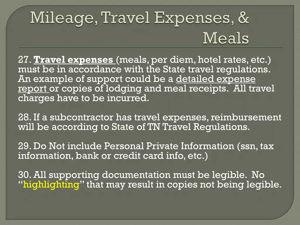 27 travel expenses meals per diem hotel rates