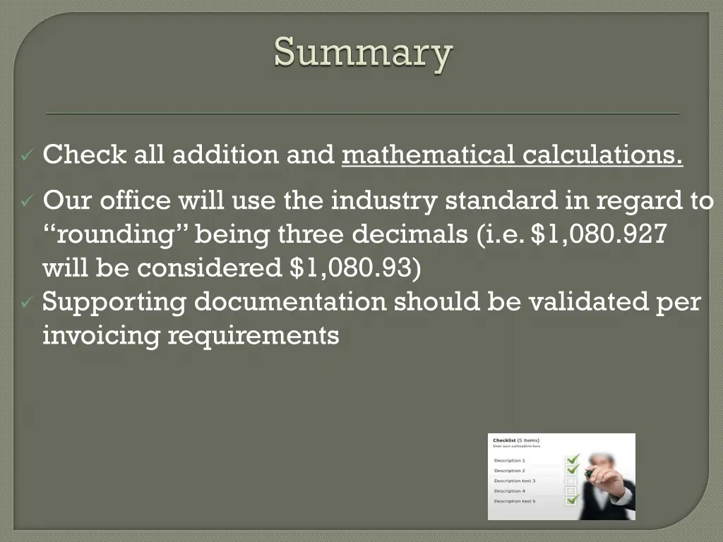 check all addition and mathematical calculations
