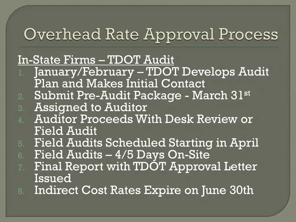 in state firms tdot audit 1 january february tdot