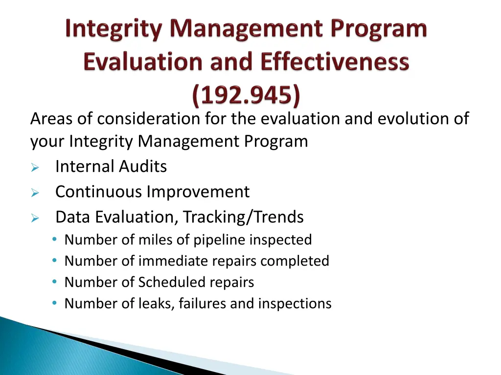 areas of consideration for the evaluation