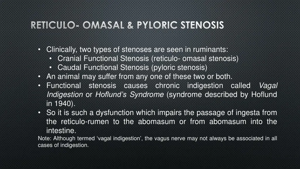 reticulo omasal pyloric stenosis
