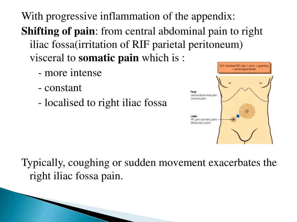 with progressive inflammation of the appendix