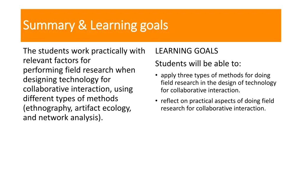 summary summary learning learning goals