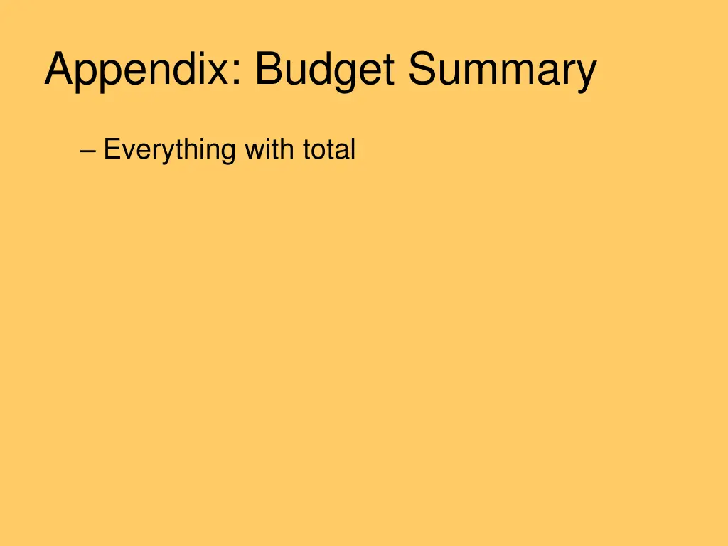 appendix budget summary